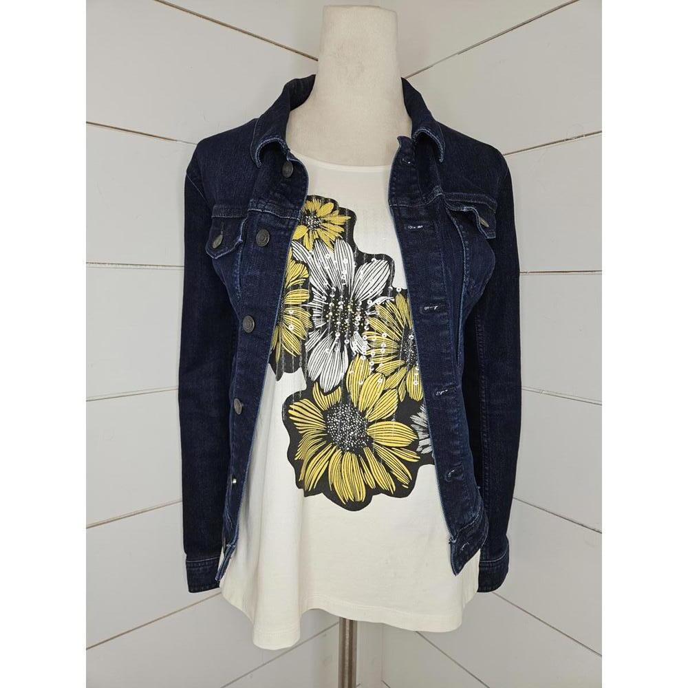 A La Carte large yellow & white floral off white tee shirt with sequins